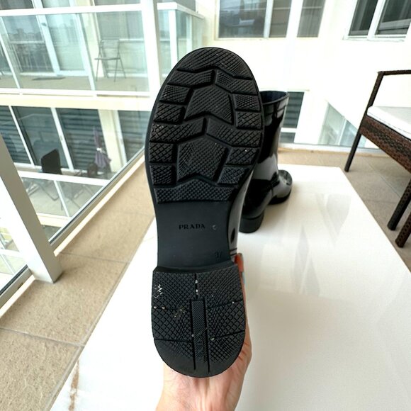 PRADA Black Sport Mid Calf Rubber Rain Boots Women Size 7 - Picture 11 of 12